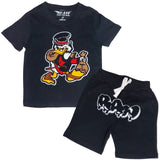 Kids Secure The Bag Chenille Crew Neck and RAW Drip Black Chenille Cotton Shorts Set - Rawyalty Clothing