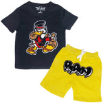 Kids Secure The Bag Chenille Crew Neck and RAW Drip Black Chenille Cotton Shorts Set - Rawyalty Clothing