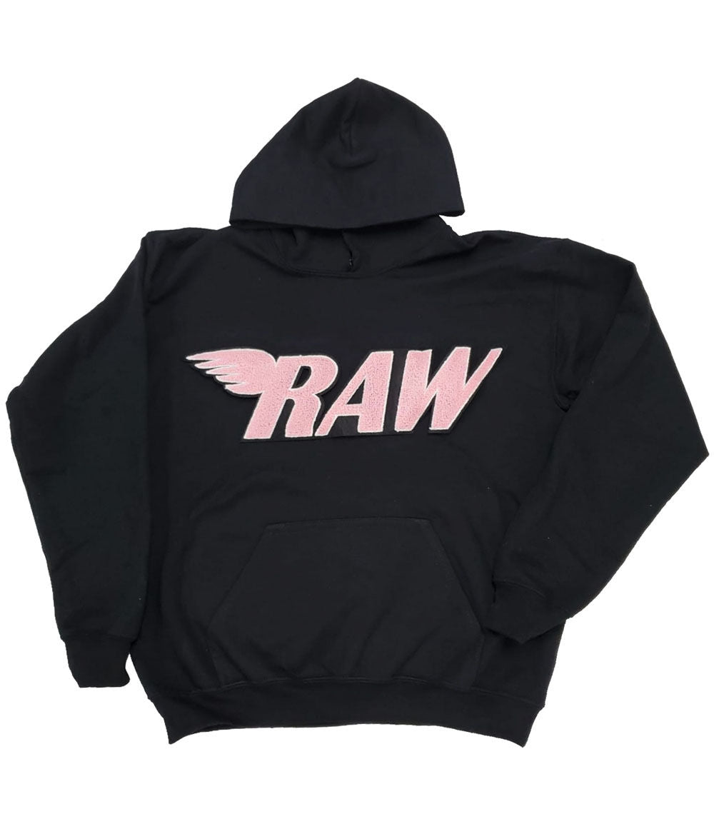 Kids RAW Pink Chenille Hoodie - Black - Rawyalty Clothing