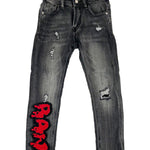 Kids RAW Drip Red Chenille Denim Jeans - Rawyalty Clothing