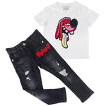 Kids Anti Social Red Chenille Crew Neck T-Shirt and RAW Drip Red Chenille Denim Jeans Set - Rawyalty Clothing