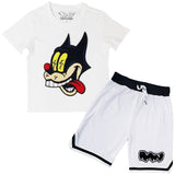 Kids Cash Chenille Crew Neck T-Shirts and RAW Drip Chenille Mesh Shorts Set - Rawyalty Clothing