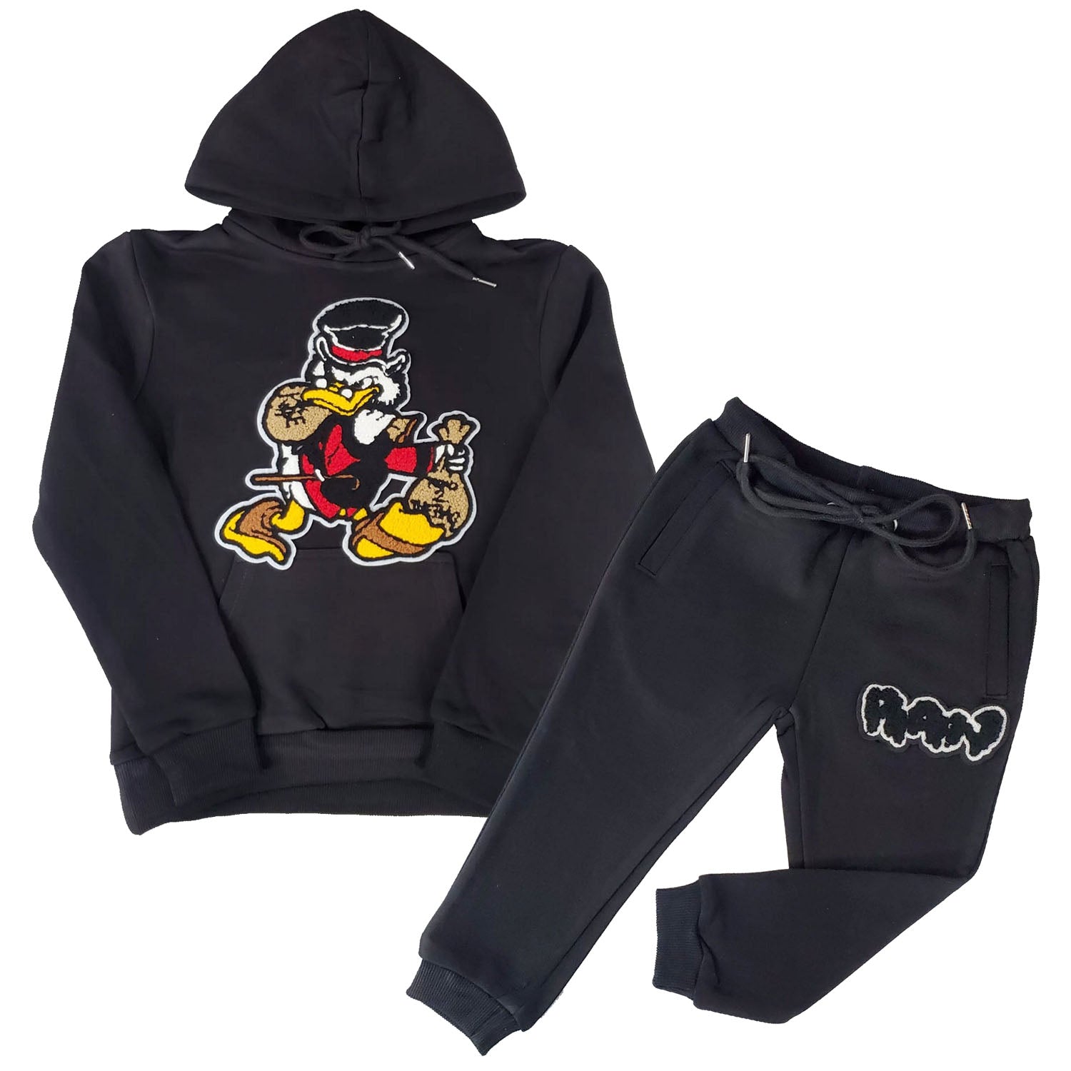 Kids Secure The Bag Chenille Hoodie and RAW Drip Black Chenille Jogger Set - Rawyalty Clothing
