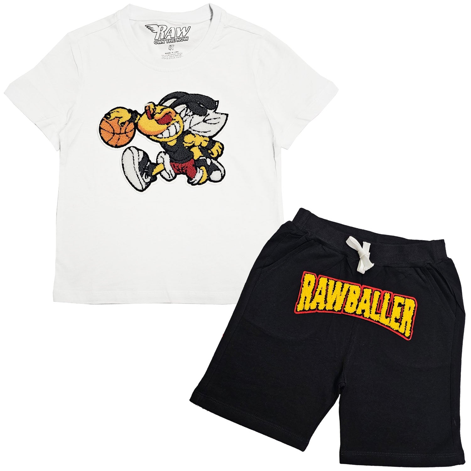 Kids Rawballer Chenille T-Shirts and Cotton Shorts Set - Rawyalty Clothing