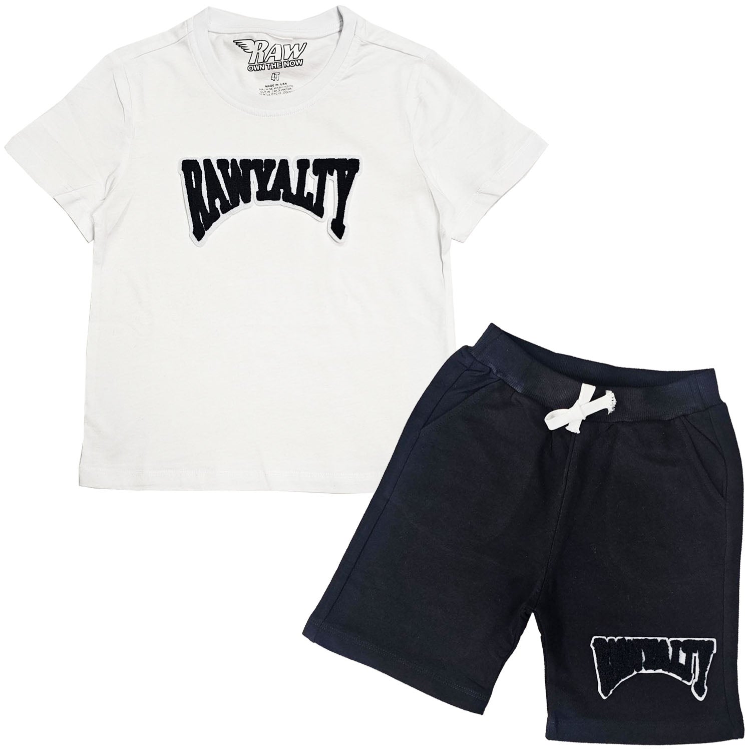 Kids Rawyalty Black Chenille T-Shirts and Cotton Shorts Set - Rawyalty Clothing