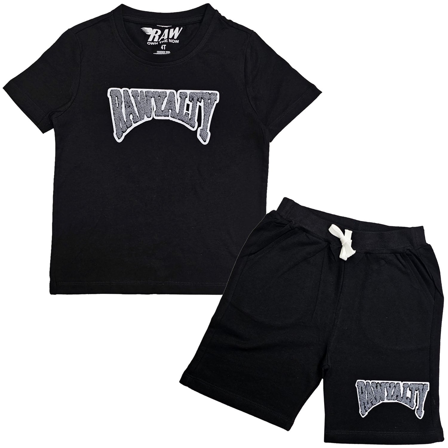 Kids Rawyalty Grey Chenille T-Shirts and Cotton Shorts Set - Rawyalty Clothing