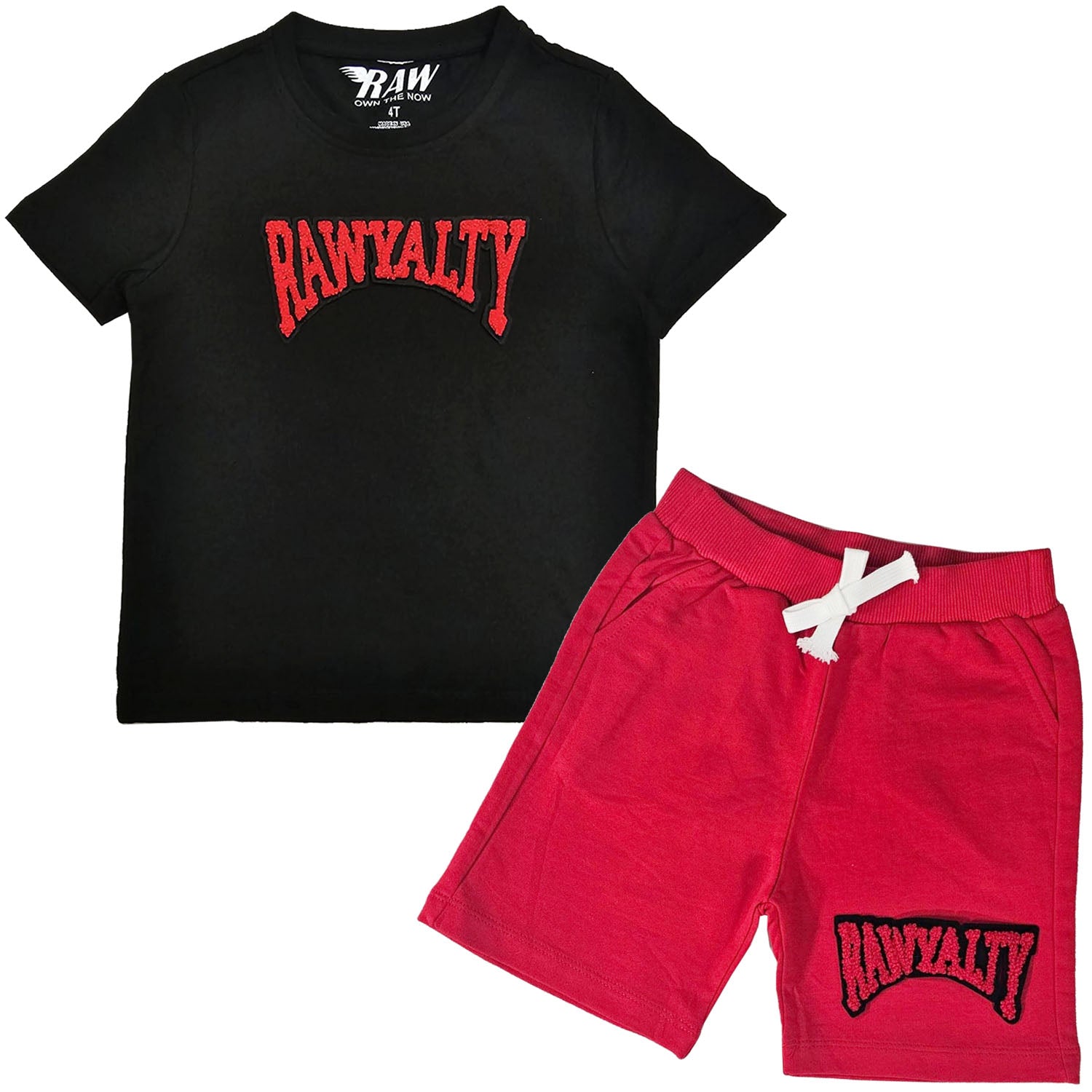Kids Rawyalty Red Chenille T-Shirts and Cotton Shorts Set - Rawyalty Clothing