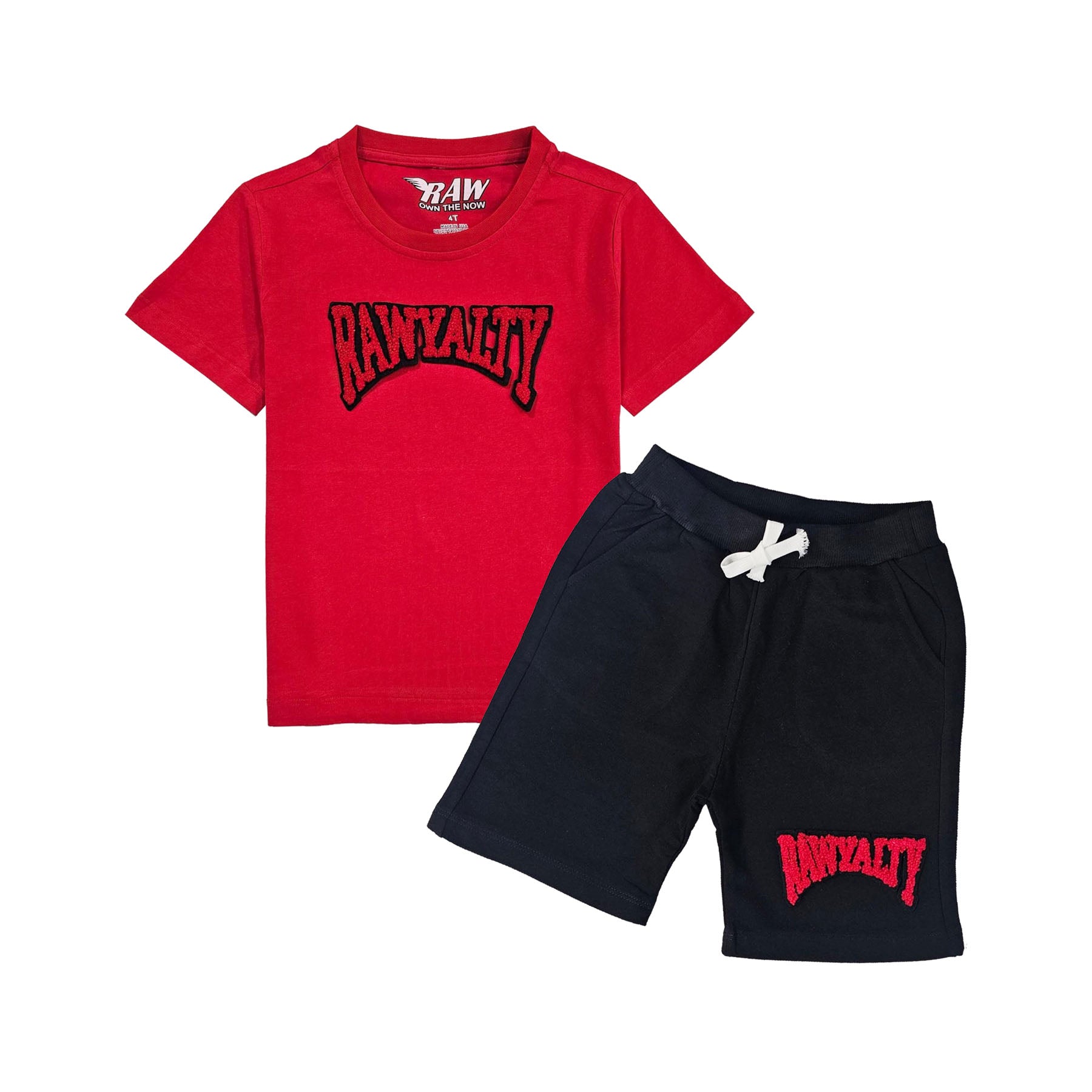 Kids Rawyalty Red Chenille T-Shirts and Cotton Shorts Set - Rawyalty Clothing