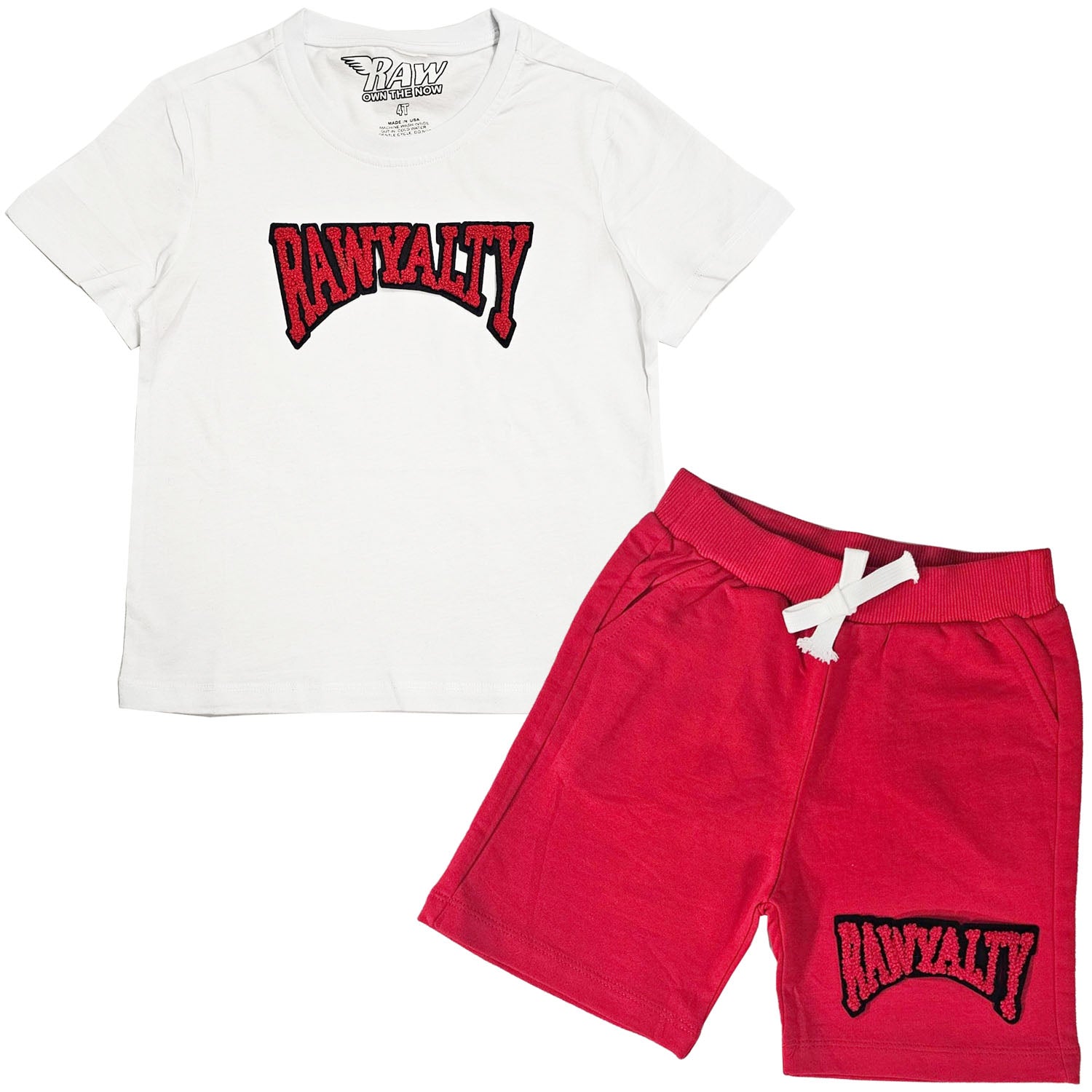 Kids Rawyalty Red Chenille T-Shirts and Cotton Shorts Set - Rawyalty Clothing