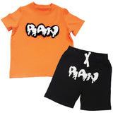 Kids RAW Drip White Chenille Crew Neck and Cotton Shorts Set - Orange Tees / Black Shorts - Rawyalty Clothing