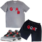Men GOAT Red/Grey Chenille Crew Neck T-Shirts and Cotton Shorts Set - Rawyalty Clothing