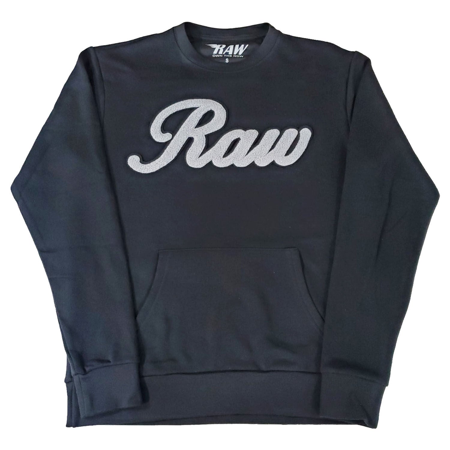 Men RAW Cursive Grey Chenille Long Sleeve Shirts - Rawyalty Clothing