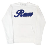 Men RAW Cursive Navy Chenille Long Sleeve Shirts - Rawyalty Clothing