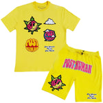 Men Post Human Vs The World Chenille Crew Neck T-Shirts and Cotton Shorts Set - Rawyalty Clothing