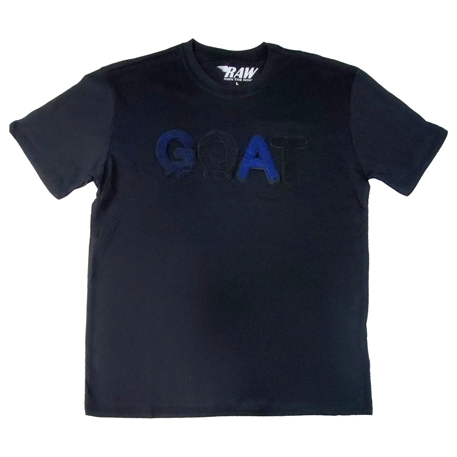 Men GOAT Navy/Black Chenille Crew Neck T-Shirts - Rawyalty Clothing