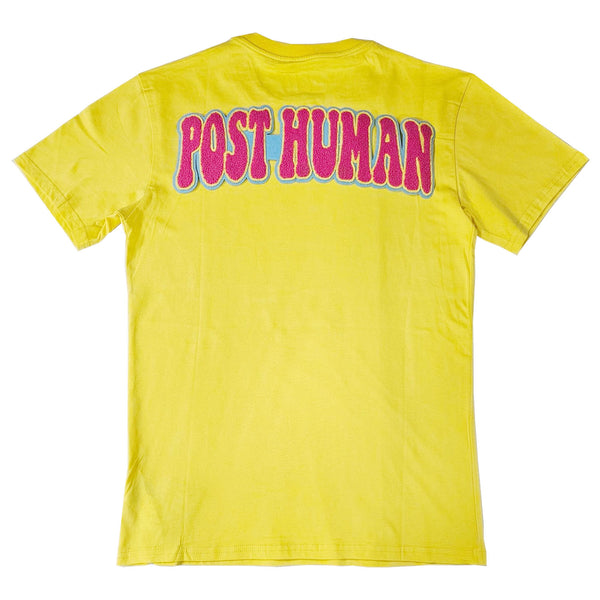 Men Post Human Vs The World Chenille Crew Neck T-Shirts - Rawyalty Clothing