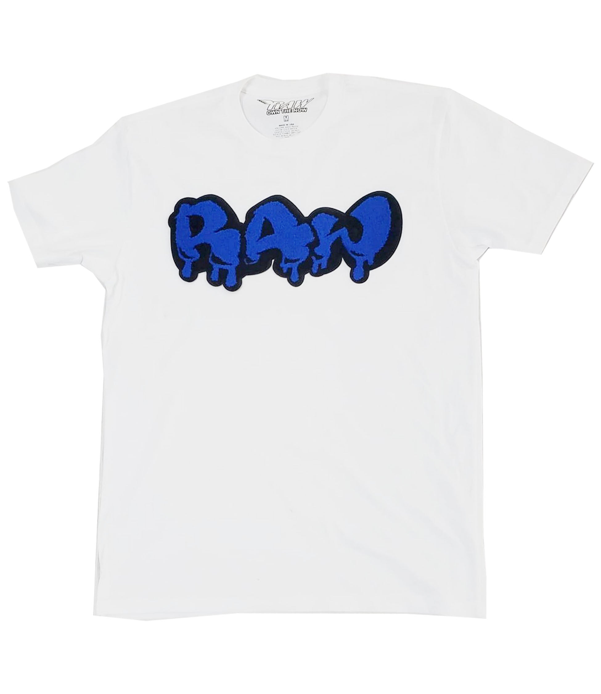 Men RAW Drip Royal Chenille Crew Neck - White - Rawyalty Clothing