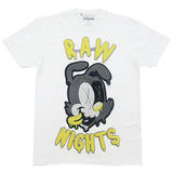 Men RAW Nights Yellow Chenille Crew Neck - White - Rawyalty Clothing