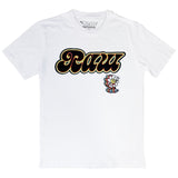 Men RAW Retro Flower Chenille Crew Neck T-Shirts - White - Rawyalty Clothing