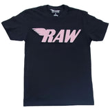 Men RAW Wing Pink Chenille Crew Neck - Black - Rawyalty Clothing
