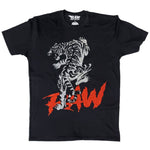 Men Tiger Cursive RAW Red Bling Crew Neck T-Shirt - Rawyalty Clothing