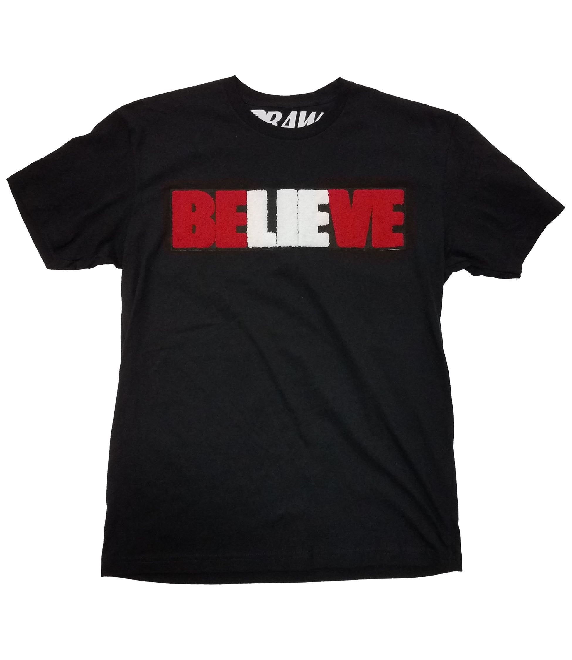Men BELIEVE Chenille Crew Neck - Black - Rawyalty Clothing