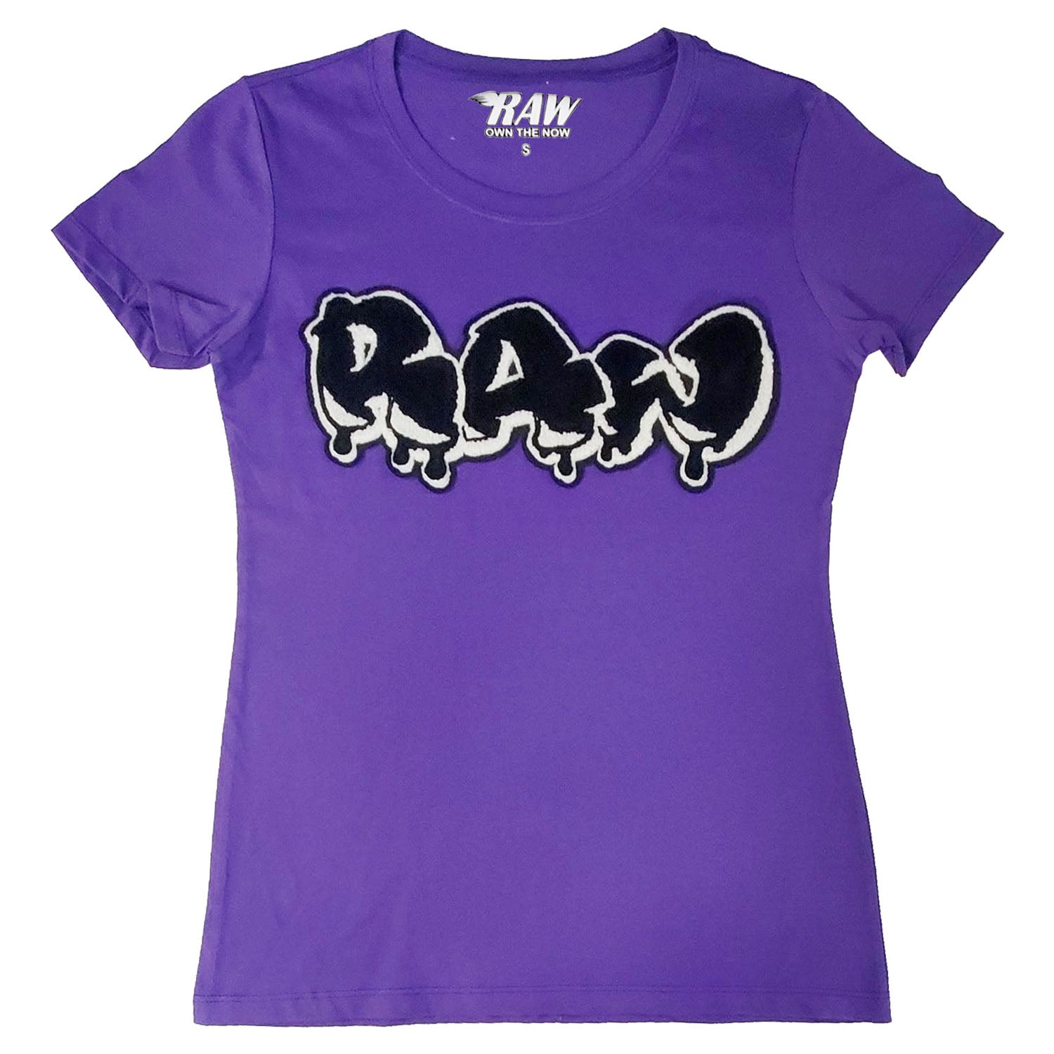 Women RAW Drip Black Chenille Crew Neck T-Shirts - Rawyalty Clothing
