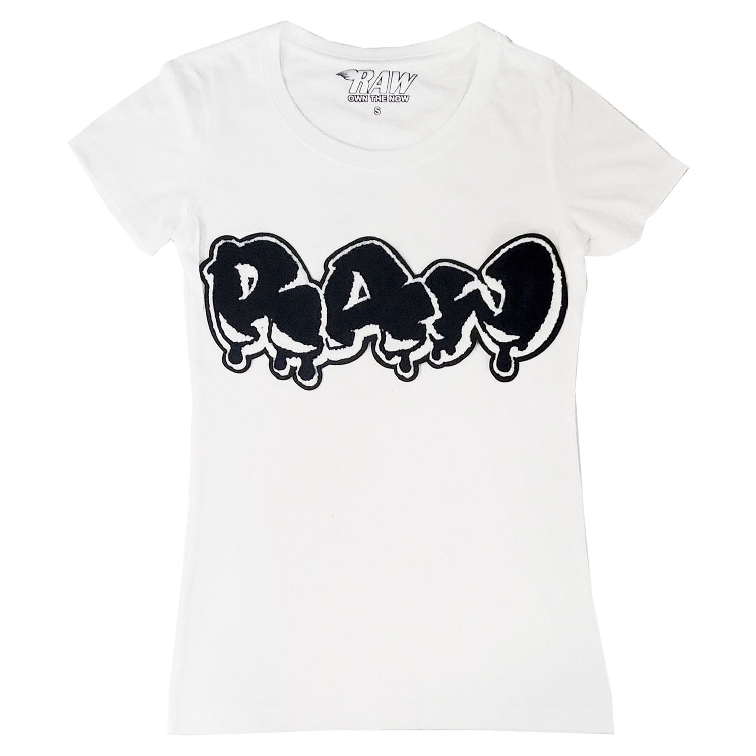 Women RAW Drip Black Chenille Crew Neck T-Shirts - Rawyalty Clothing