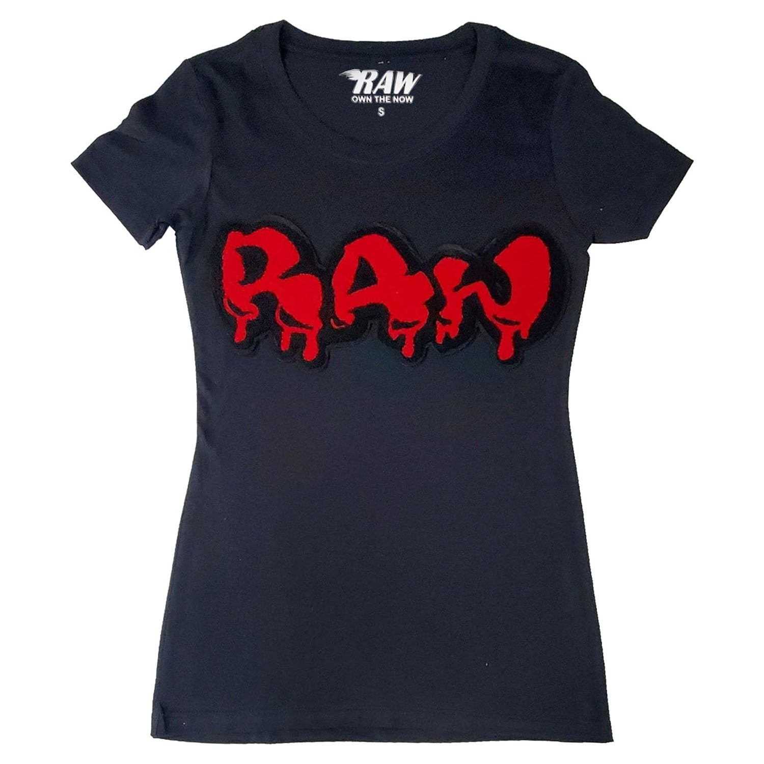 Women RAW Drip Red Chenille Crew Neck T-Shirts - Rawyalty Clothing
