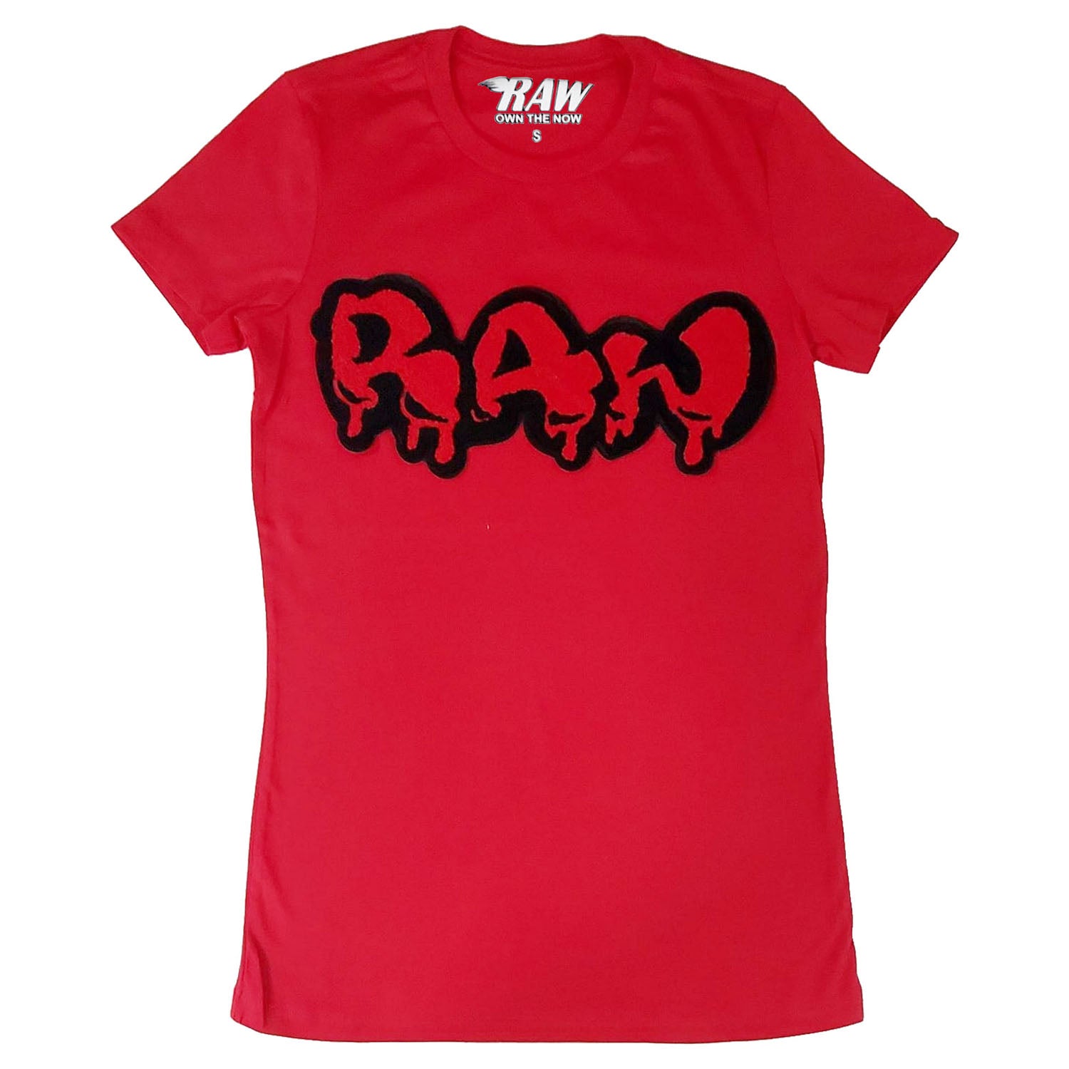 Women RAW Drip Red Chenille Crew Neck T-Shirts - Rawyalty Clothing