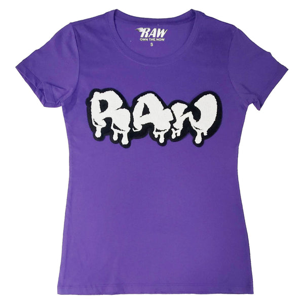 Women RAW Drip White Chenille Crew Neck T-Shirts - Rawyalty Clothing