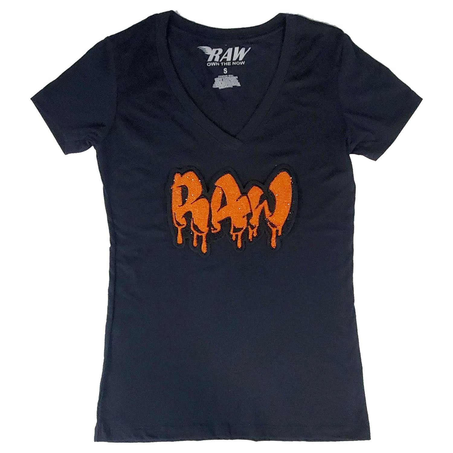 Women RAW Drip Orange Bling V-Neck T-Shirts - Rawyalty Clothing