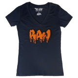 Women RAW Drip Orange Bling V-Neck T-Shirts - Rawyalty Clothing