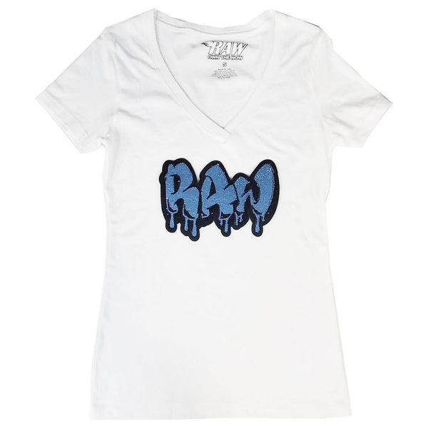 Women RAW Drip Sapphire Bling V-Neck T-Shirts - Rawyalty Clothing