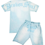 Men Broken Soul Cream Chenille T-Shirt and Cotton Shorts Set