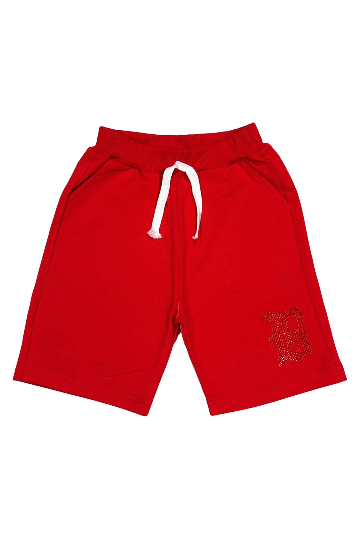 Kids Black Label "B" Red Bling Cotton Shorts