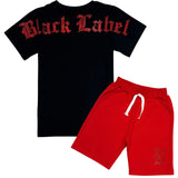 Kids Black Label Red Bling Crew Neck T-Shirt and Cotton Shorts Set