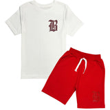 Kids Black Label Red Bling Crew Neck T-Shirt and Cotton Shorts Set