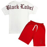 Kids Black Label Red Bling Crew Neck T-Shirt and Cotton Shorts Set