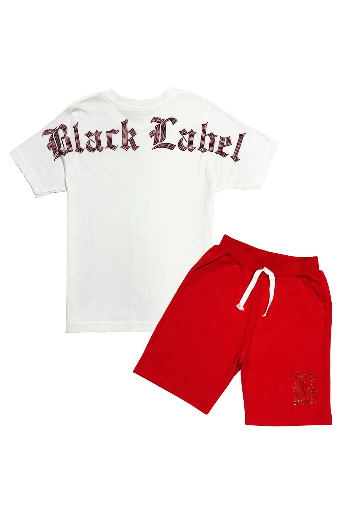 Kids Black Label Red Bling Crew Neck T-Shirt and Cotton Shorts Set