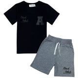 Kids Black Label Dept Black Silicone T-Shirt and Cotton Shorts Set