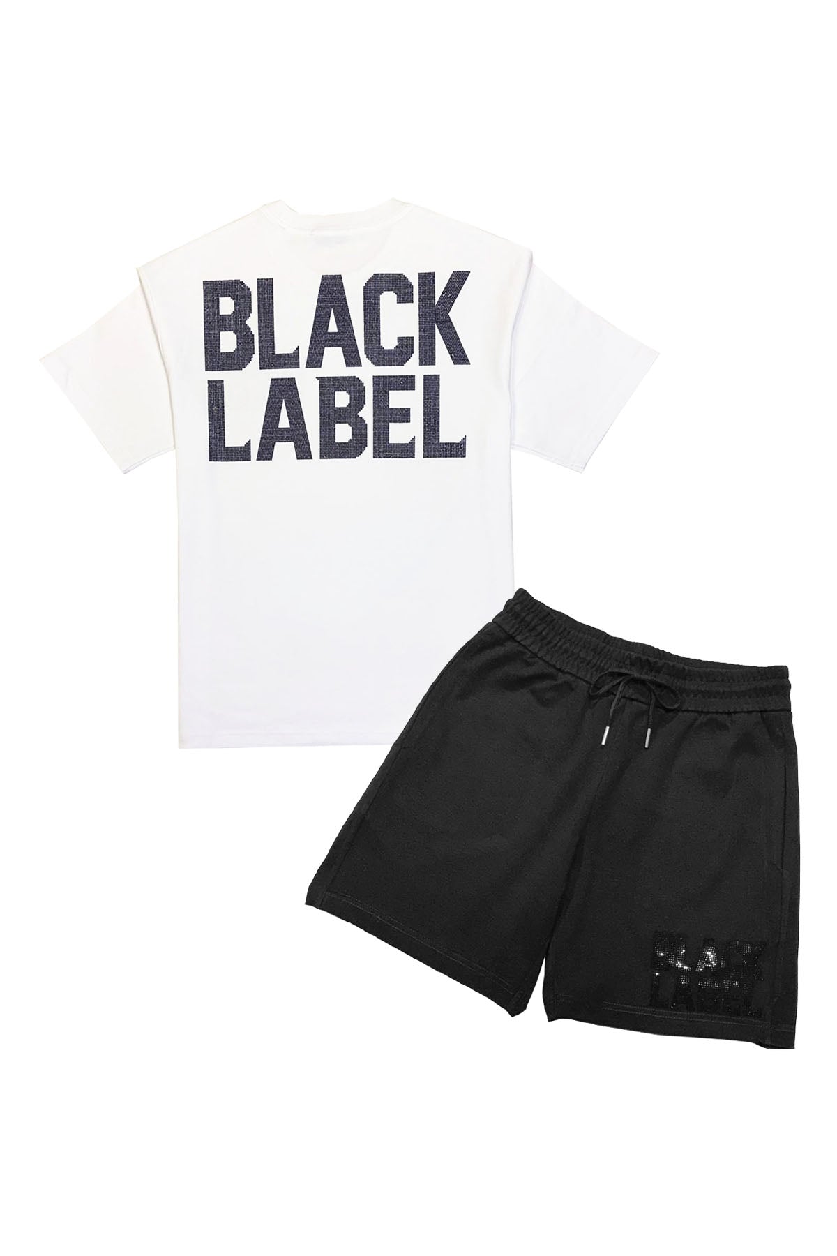 Men Black Label BL2 Black Bling T-Shirt and Cotton Shorts Set