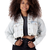 Women Crop Distressed Denim Jacket "Broken Soul"