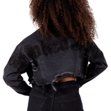 Women Crop Distressed Denim Jacket "Broken Soul"