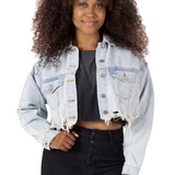 Women Crop Distressed Denim Jacket "Losing My Mind"