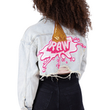 Women Crop Distressed Denim Jacket Raw Drip