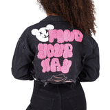 Women Crop Distressed Denim Jacket "Find Your Way"