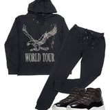Men RAW World Tour Black Bling Hoodie and Cursive RAW Black Bling Jogger Set