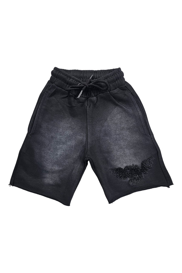 Kids Broken Soul Black Chenille Cotton Shorts