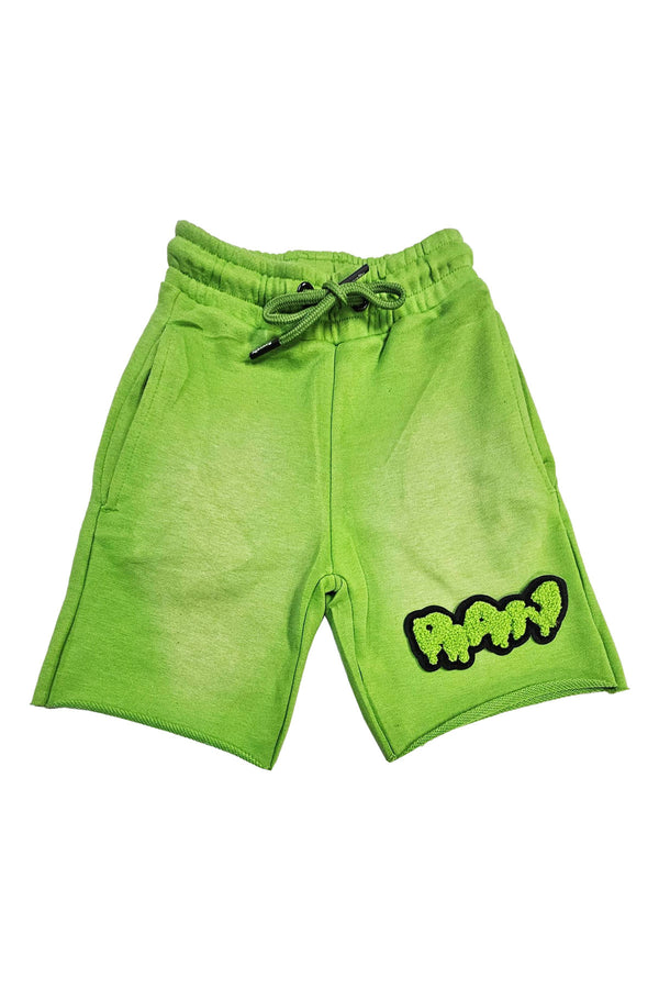 Kids RAW Drip Lime Green Chenille Cotton Shorts